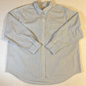 Ana Blouse Women’s Size L Pinstripe Blue & White Button Up Cotton Work Capsule